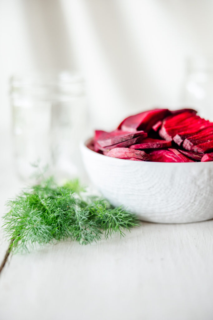 Image of sliced beet vegetables and fresh dill
