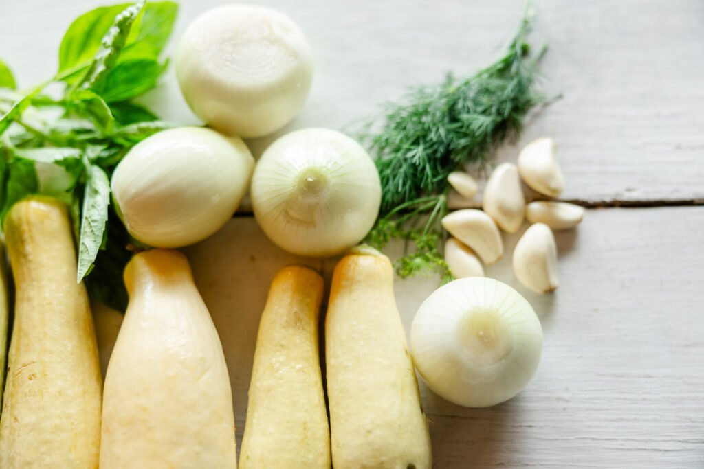 Summer Squash, Onions, Garlic and Dill