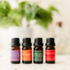 Image of Lavender essential oil, Organic Sweet Orange Essential Oil, Oregano Essential Oil, Peppermint Essential Oil on white table